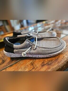 Hey Dude Kids J1 Grey Canvas Slip-On Sneakers with White Laces